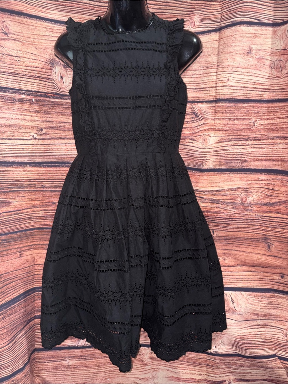 Brooks Brothers Black Sleeveless Eyelet Midi Dress